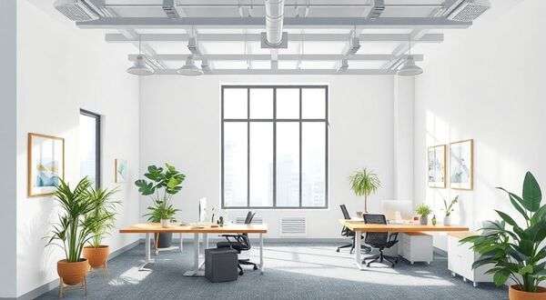 مكتب بسيط ومرتب مع ضوء طبيعي